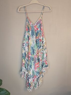 Tropical Floral Pom-Pom Hem Sundress